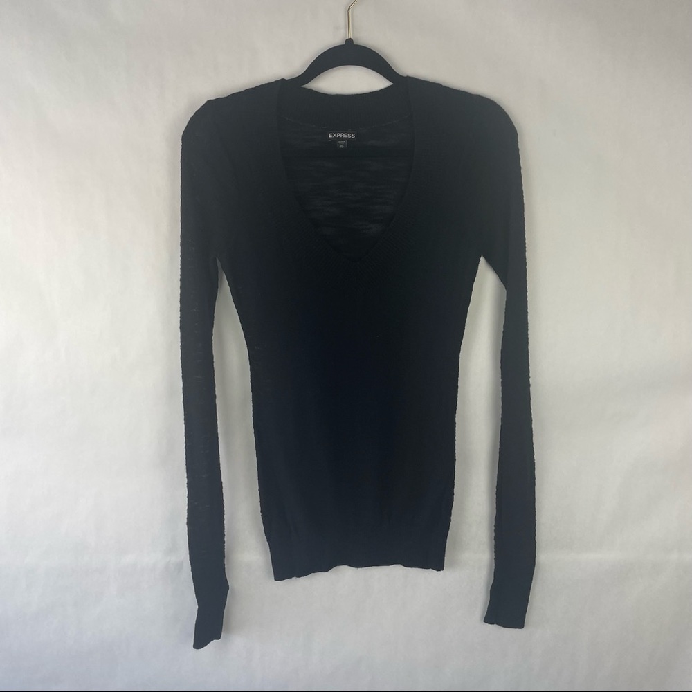 Express V-neck Sweater Knit Long Sleeve Black Size XS